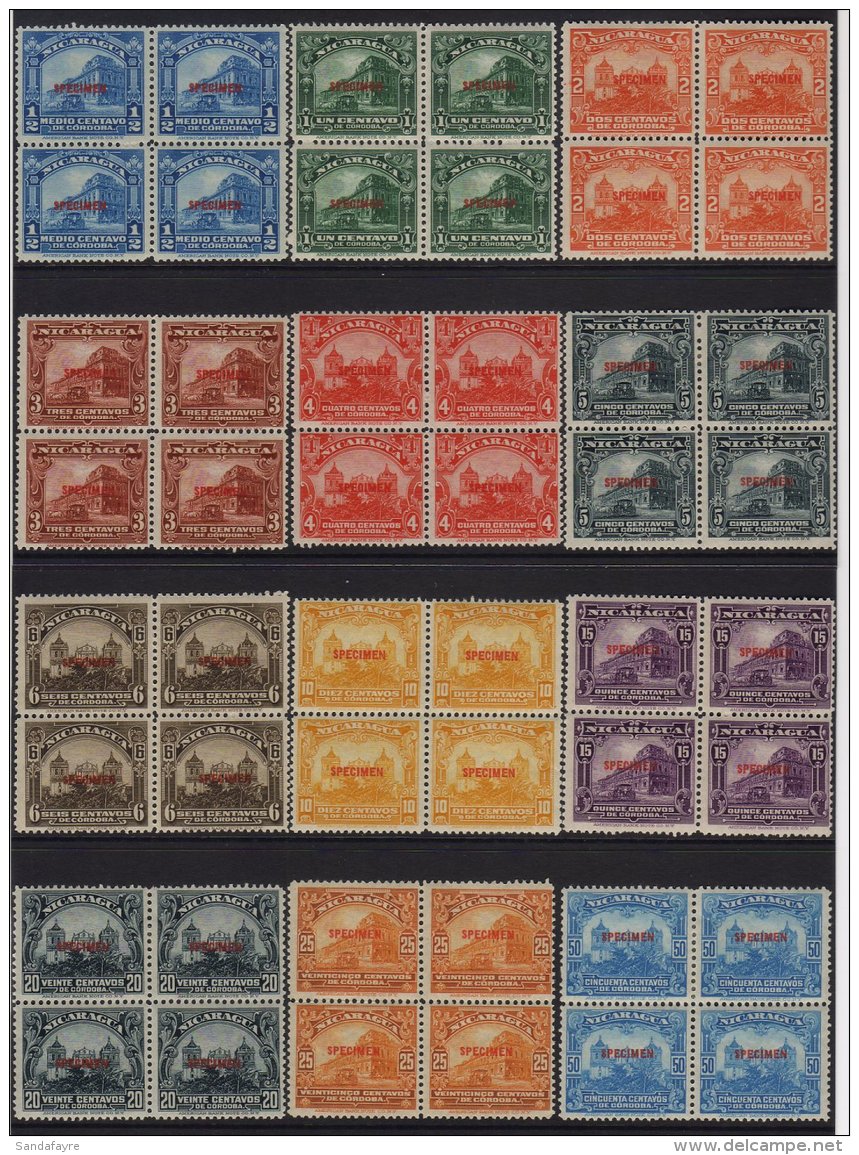 1914 SPECIMEN  Palace &amp; Cathedral Complete Sets, Scott 349/60, Very Fresh Mint BLOCKS Of 4, All Stamps With... - Nicaragua