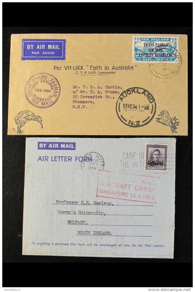 1934-1981 COVERS HOARD  With 1934 7d Trans-Tasman On "Faith In Australia"  First Flight Cover With Special... - Sonstige & Ohne Zuordnung