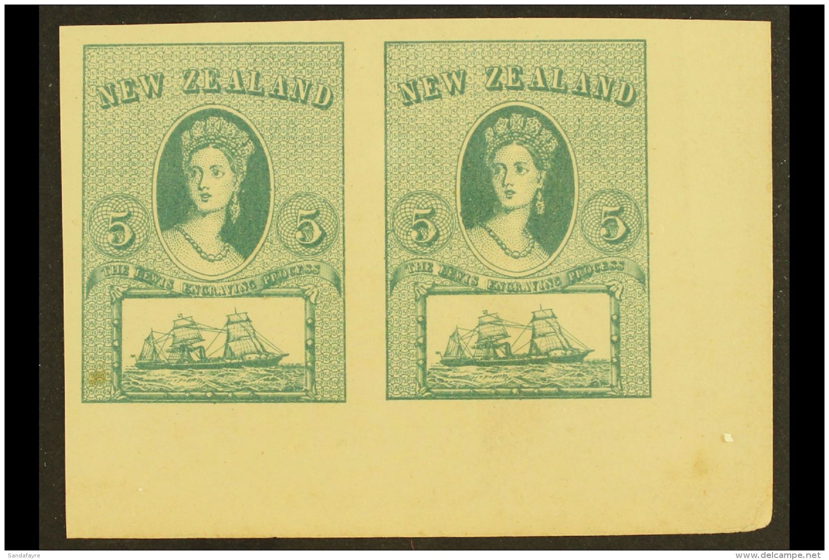 1892(c) LEWIS ESSAY  5(d) Grey- Green (25 X 34mm) Imperforate PAIR From The Lower-right Corner Of The Sheetlet,... - Other & Unclassified