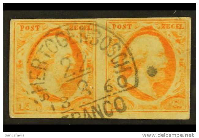 1852  15c Orange- Yellow Pair Cancelled By Very Fine "s'-HERTOGENBOSCH" Halfround Type C Pmk With 4 Small... - Other & Unclassified