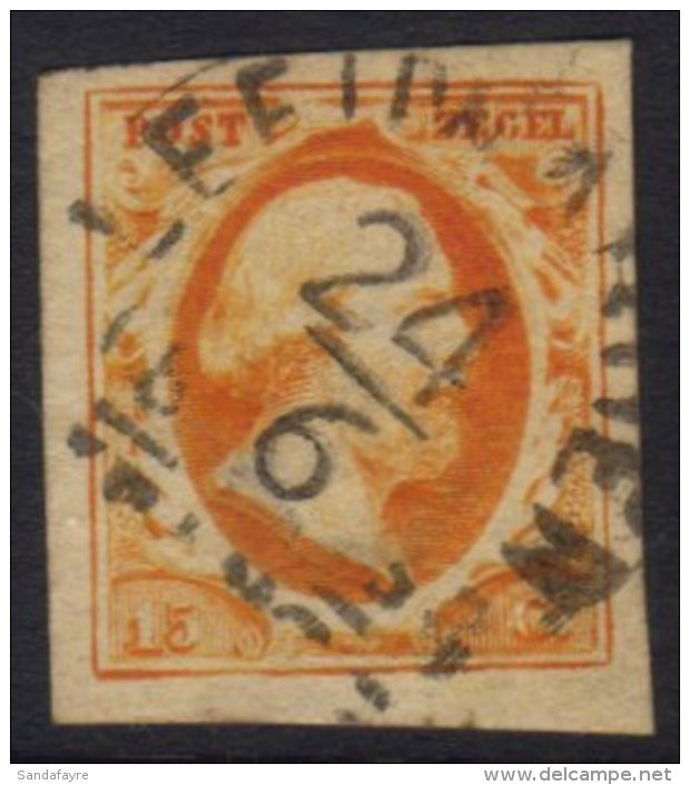 1852  15c Deep Orange- Yellow With Near- Complete LEEUWARDEN Cancellation (small Figures), Great Colour With 4... - Other & Unclassified