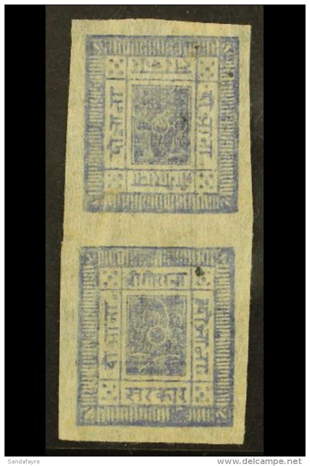 1897  2a Violet Blue Imperf From Setting 12, VERTICAL TETE-BECHE PAIR, H&amp;V 16c (SG 15a), Unused With 4... - Nepal