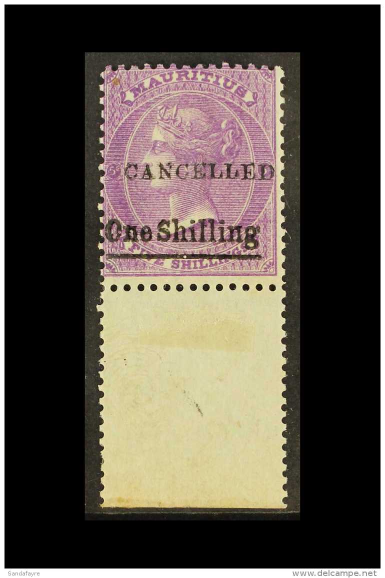 1877  1s On 5s Bright Mauve With "Cancelled" Overprint, SG 82, Fine Never Hinged Mint Marginal Example (hinged... - Mauritius (...-1967)