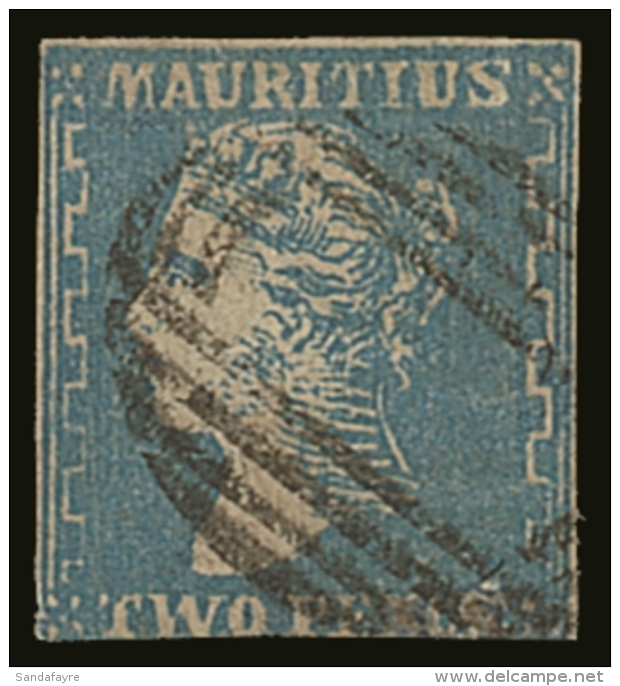 1859  2d Pale Blue Dardenne With HEAVY RETOUCH TO NECK, SG 44a, Used With Neat Barred Cancel &amp; 3 Very Small... - Mauritius (...-1967)