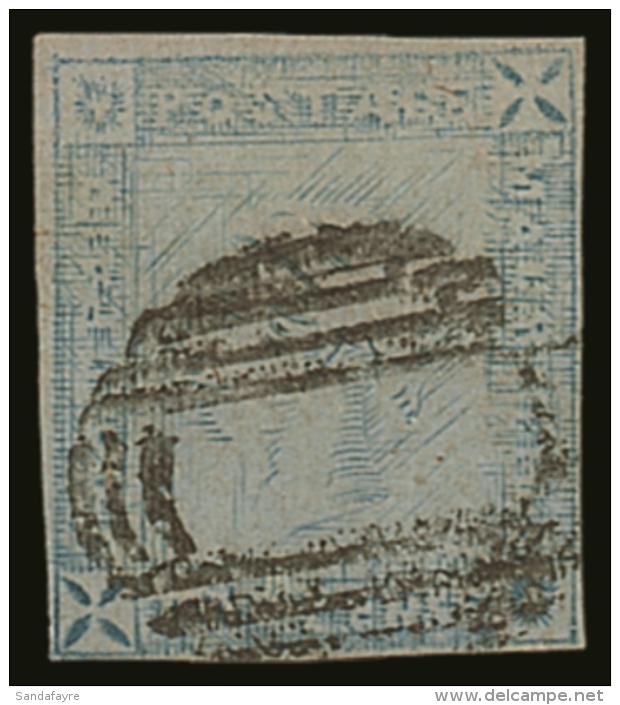 1859  2d Blue Lapriot 'worn Impression', SG 39, Fine Used With 4 Small Neat Margins. For More Images, Please... - Mauritius (...-1967)