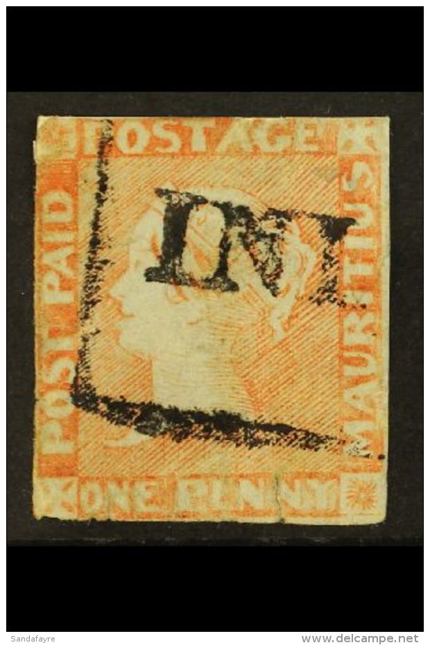 1848-59  1d Red/bluish, SG 18, Used With Part Boxed "INLAND" Cancel, Faults Including Tear At Base. For More... - Mauritius (...-1967)