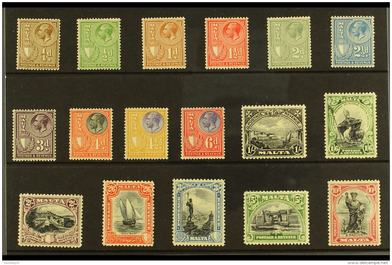 1930  Inscribed "POSTAGE (&amp;) REVENUE" Complete Set, SG 193/209, Very Fine Mint. (17 Stamps) For More Images,... - Malta (...-1964)