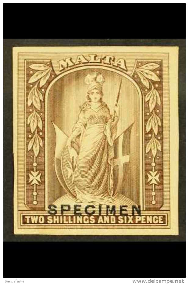 1899-1901  2s 6d Imperforate Colour Trial In Brown, Overprinted Specimen, On Thick Card, Four Margins, Tiny Thin.... - Malta (...-1964)