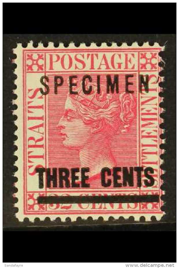 STRAITS SETTLEMENTS  1885 3c On 32c Pale Magenta, Ovptd "Specimen", SG 83s, Fine Mint. Scarce Stamp. For More... - Other & Unclassified