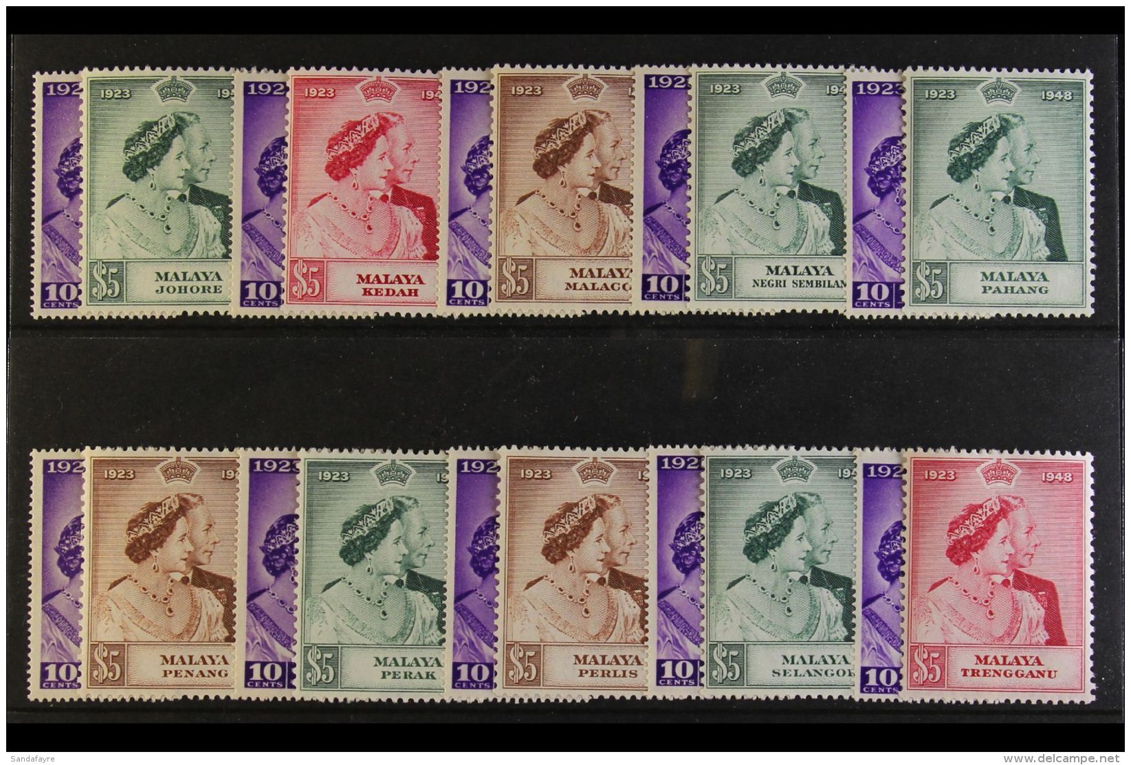 1948 ROYAL SILVER WEDDING  10 Of The 11 Complete Sets (missing Kelantan) All Very Fine Mint (20 Stamps) For More... - Other & Unclassified