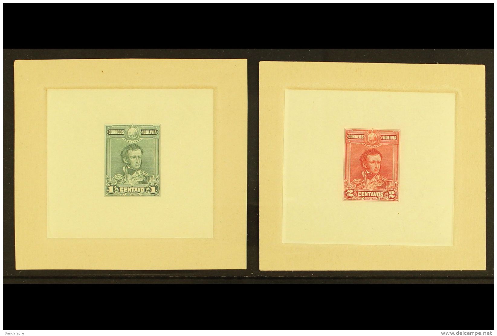 1899 IMPERF DIE PROOFS.  1899 Antonio Jose De Sucre 1c &amp; 2c Issues (Scott 62/63, SG 92/93) On Thin Papers And... - Bolivia