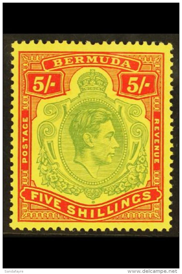 1938-53  5s Pale Green &amp; Red On Yellow, Perf 14 Chalk Paper, SG 118a, Very Lightly Hinged Mint For More... - Bermuda