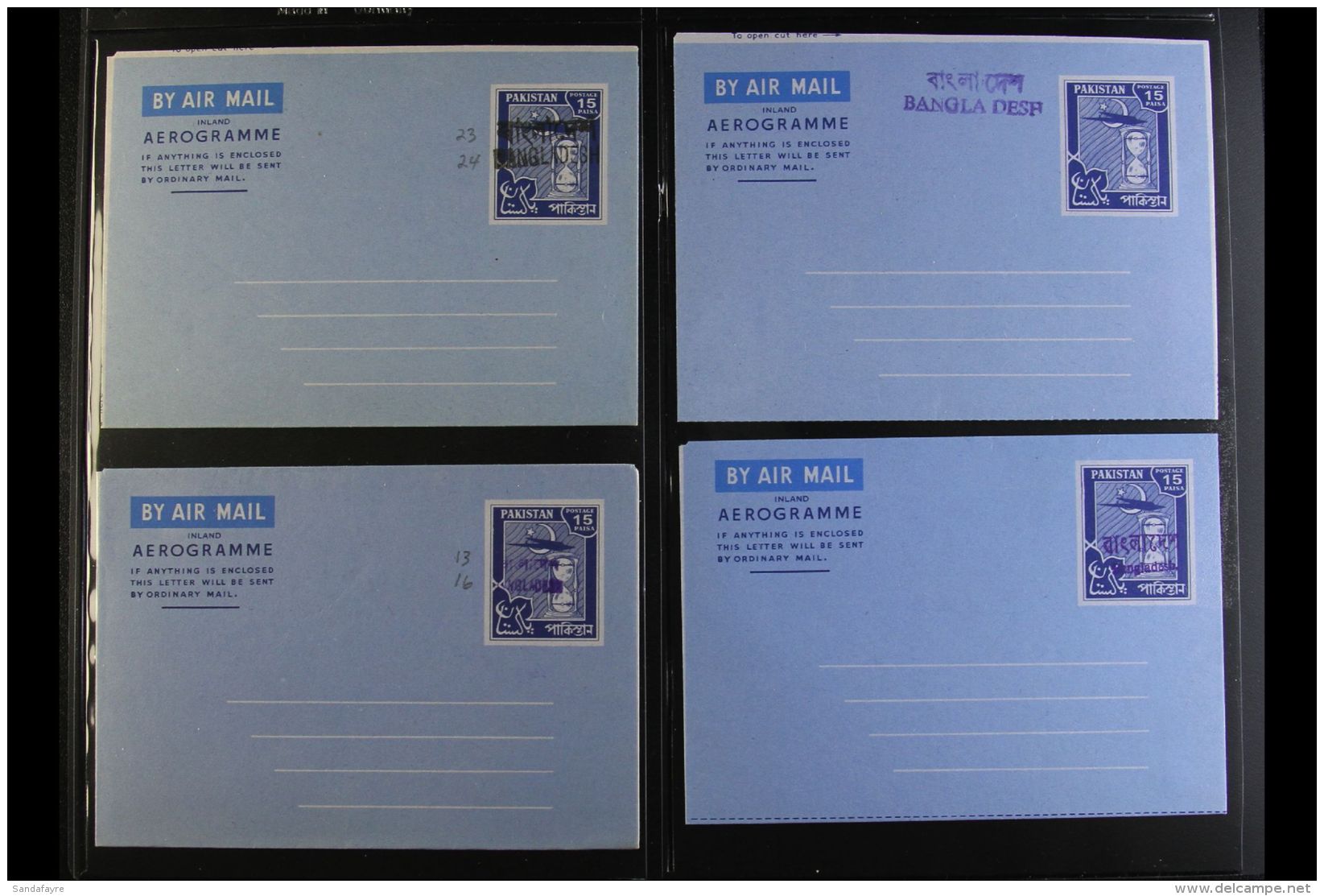 LOCAL PROVISIONAL HANDSTAMPS  AEROGRAMMES 1971 Superb Unused Collection Of Various Pakistan Aerogrammes With All... - Bangladesh