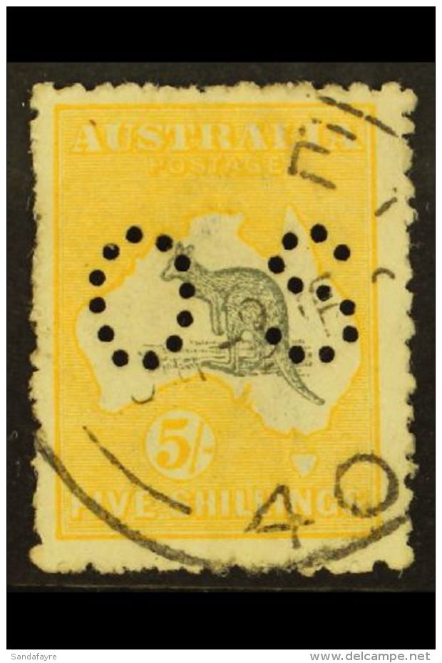 OFFICIAL  1915 5s Grey &amp; Yellow, Punctured "O S" (smaller Letters, SG Type O2), Second Watermark, SG O37,... - Other & Unclassified