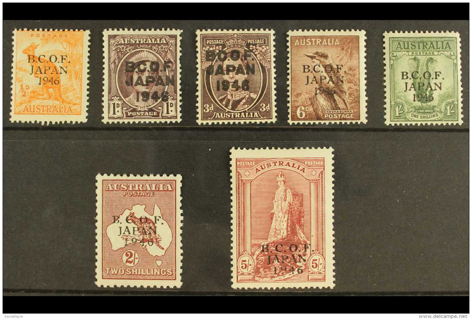 BCOF (JAPAN)  1946-48 Complete Overprinted Set, The 5s On The Original Thick Paper, SG J1/J7, Fine Mint. (7... - Other & Unclassified