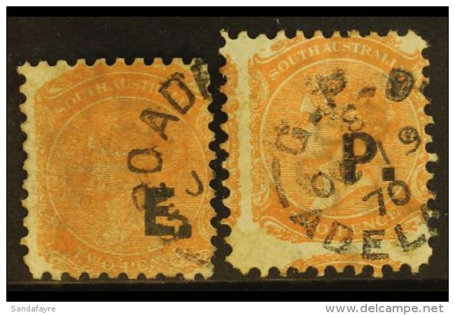 SOUTH AUSTRALIA  OFFICIAL DEPARTMENTALS 1868 2d Orange-red Perf 10 Two Stamps, One With "E." (Engineer) And One... - Sonstige & Ohne Zuordnung