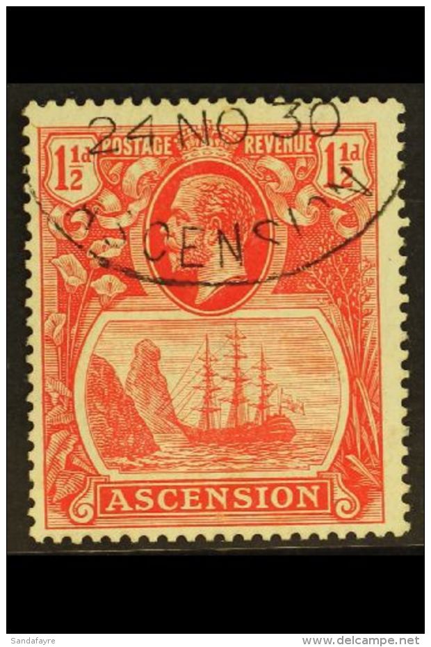 1924  1&frac12;d Rose Red, Variety "Torn Flag", SG 12b, Very Fine Used. For More Images, Please Visit... - Ascension