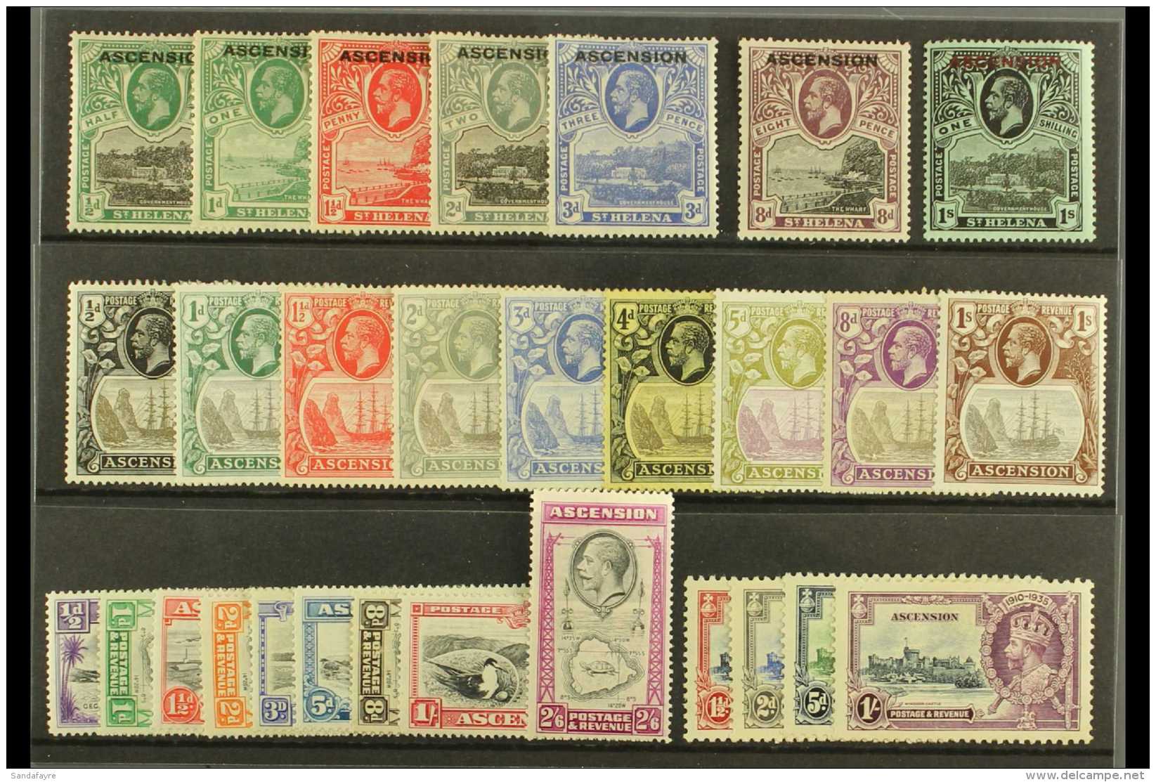 1922-36 KGV MINT GROUP  Includes 1922  &frac12;d, 1d, 1&frac12;d, 3d, 8d, And 1s, 1924-33 "Badge" Set Of One Of... - Ascension