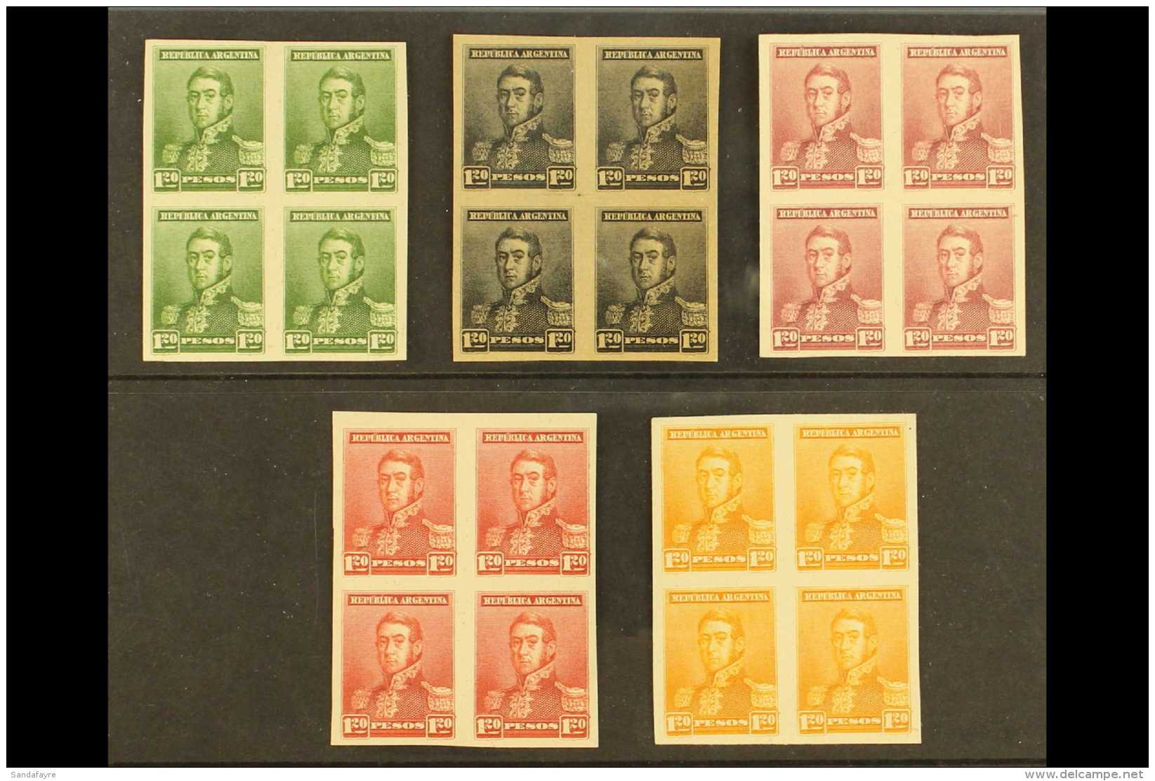 1896-7 COLOUR TRIALS &amp; PROOFS  1p.20 San Martin COLOUR TRIALS In FIVE Different Colours In BLOCKS OF FOUR On... - Other & Unclassified