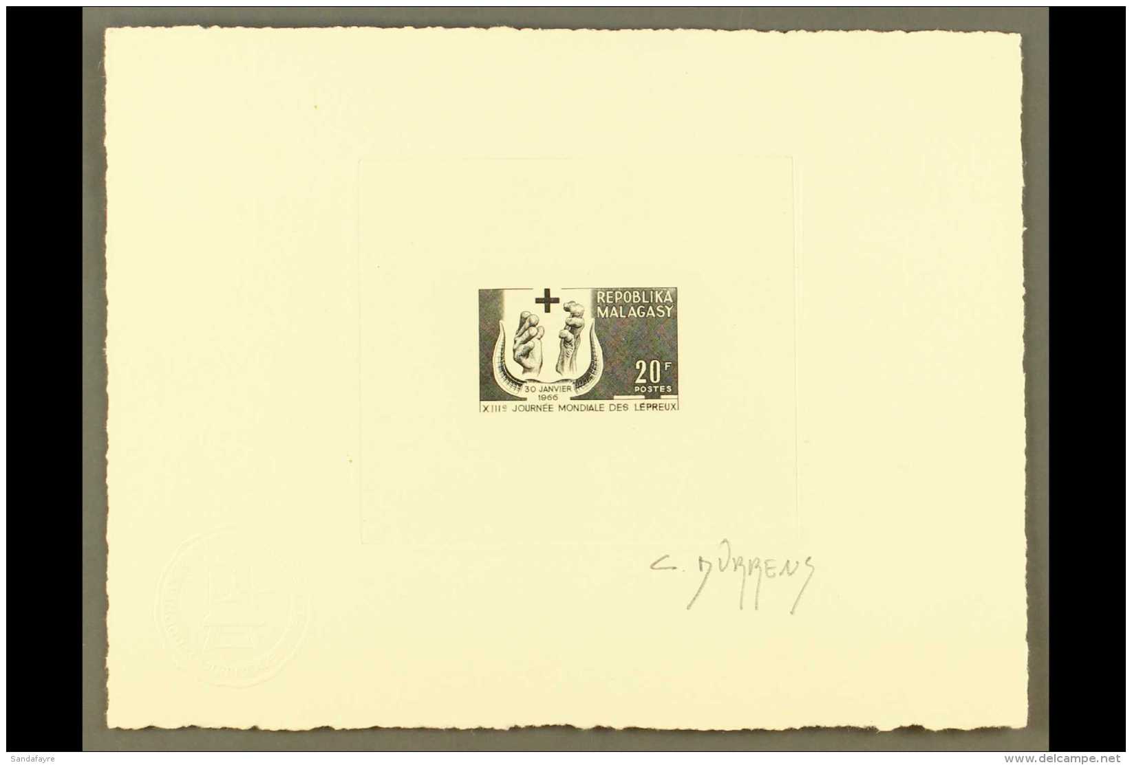 RED CROSS  MADAGASCAR 1966 20f 13th World Leprosy Day, Postage Issue, ARTIST SIGNED PROOF In Black, As Yvert 418,... - Unclassified