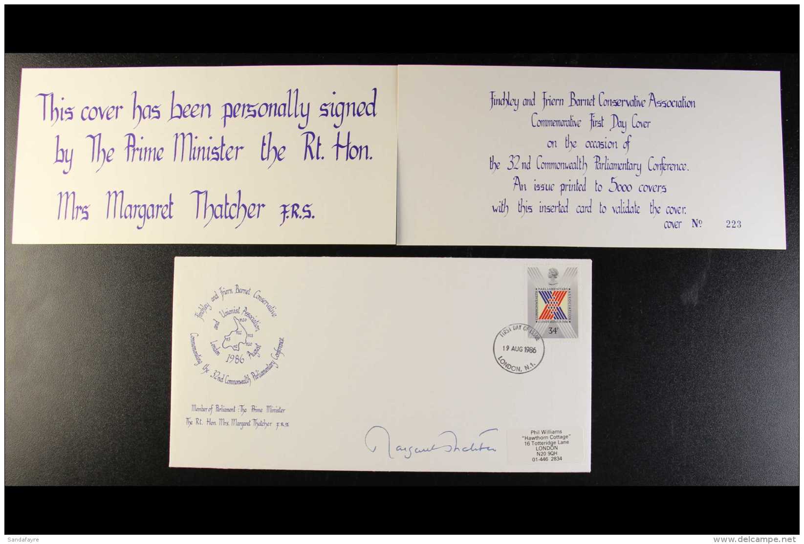 MARGARET THATCHER  1986 SIGNED Margaret Thatcher, Finchley And Friern Barnet Conservative And Unionist... - Unclassified