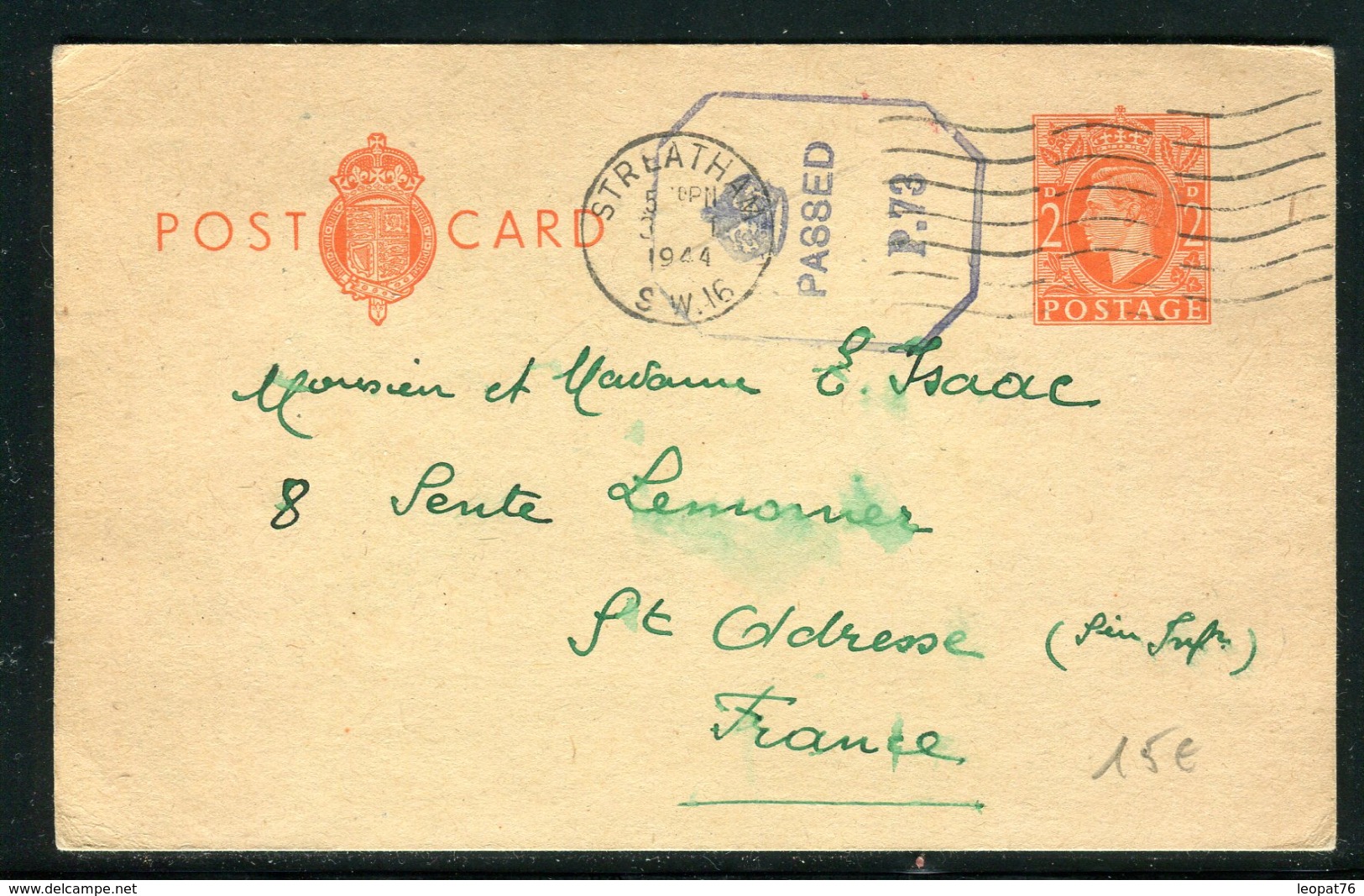 Grande Bretagne - Entier Postal De Streatham Pour La France En 1944 Avec Contrôle Postal -  Ref A95 - Stamped Stationery, Airletters & Aerogrammes