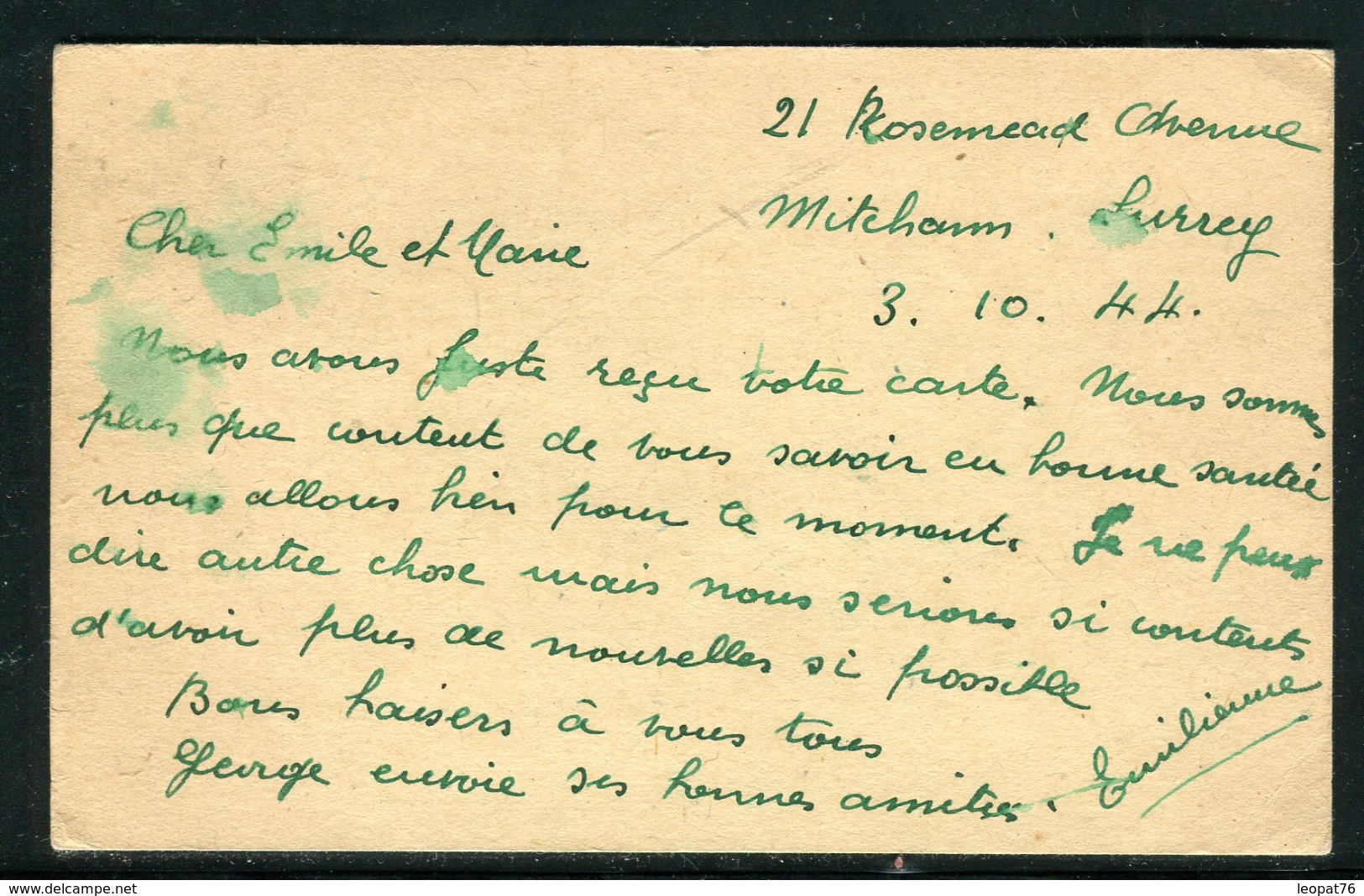 Grande Bretagne - Entier Postal De Streatham Pour La France En 1944 Avec Contrôle Postal -  Ref A95 - Stamped Stationery, Airletters & Aerogrammes