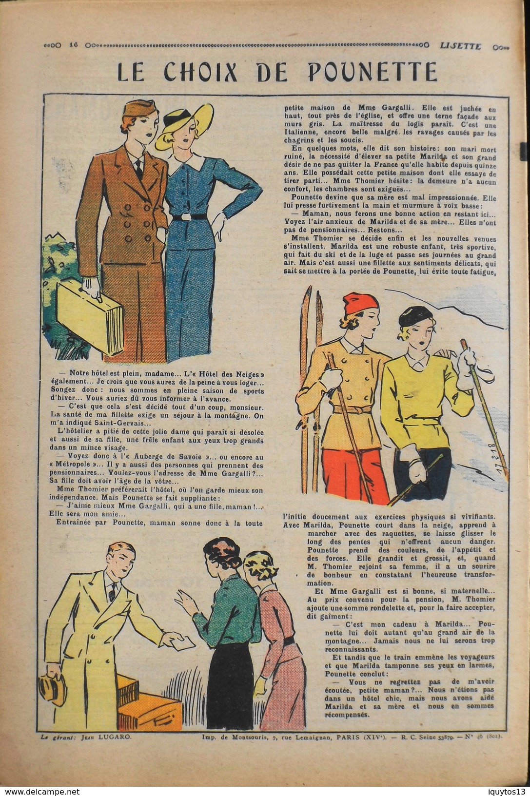 LISETTE - Journal Des Fillettes - N° 46 - Seizième Année - Dimanche 15 Novembre 1936 - En BE - Lisette