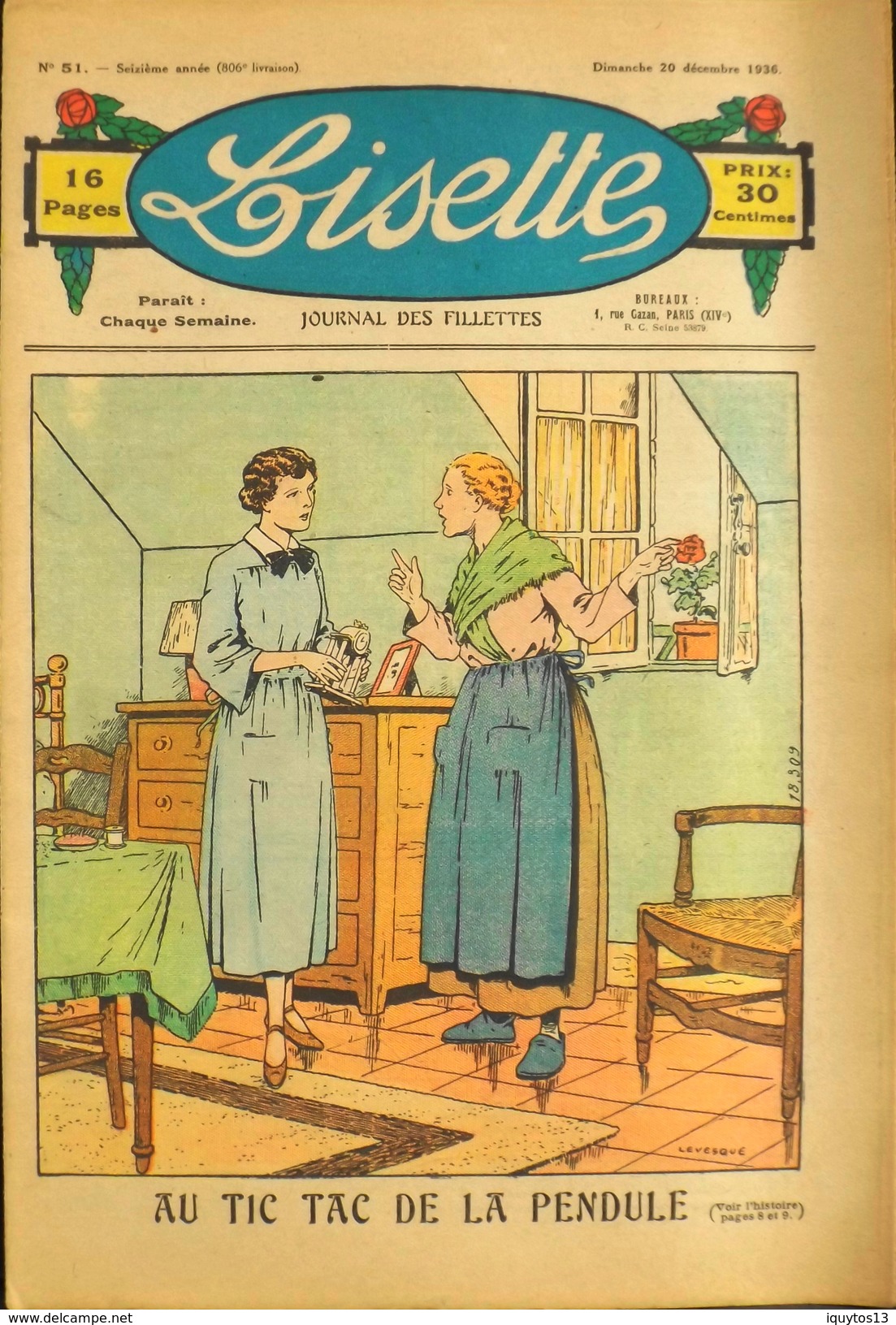 LISETTE - Journal Des Fillettes - N° 51 - Seizième Année - Dimanche 20 Décembre 1936 - En BE - Lisette