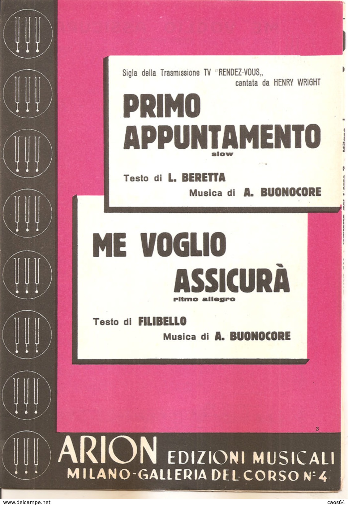 PRIMO APPUNTAMENTO - ME VOGLIO ASSICURA'	  Buonocore Beretta Filibello  Arion Edizioni Musicali - Musica Popolare