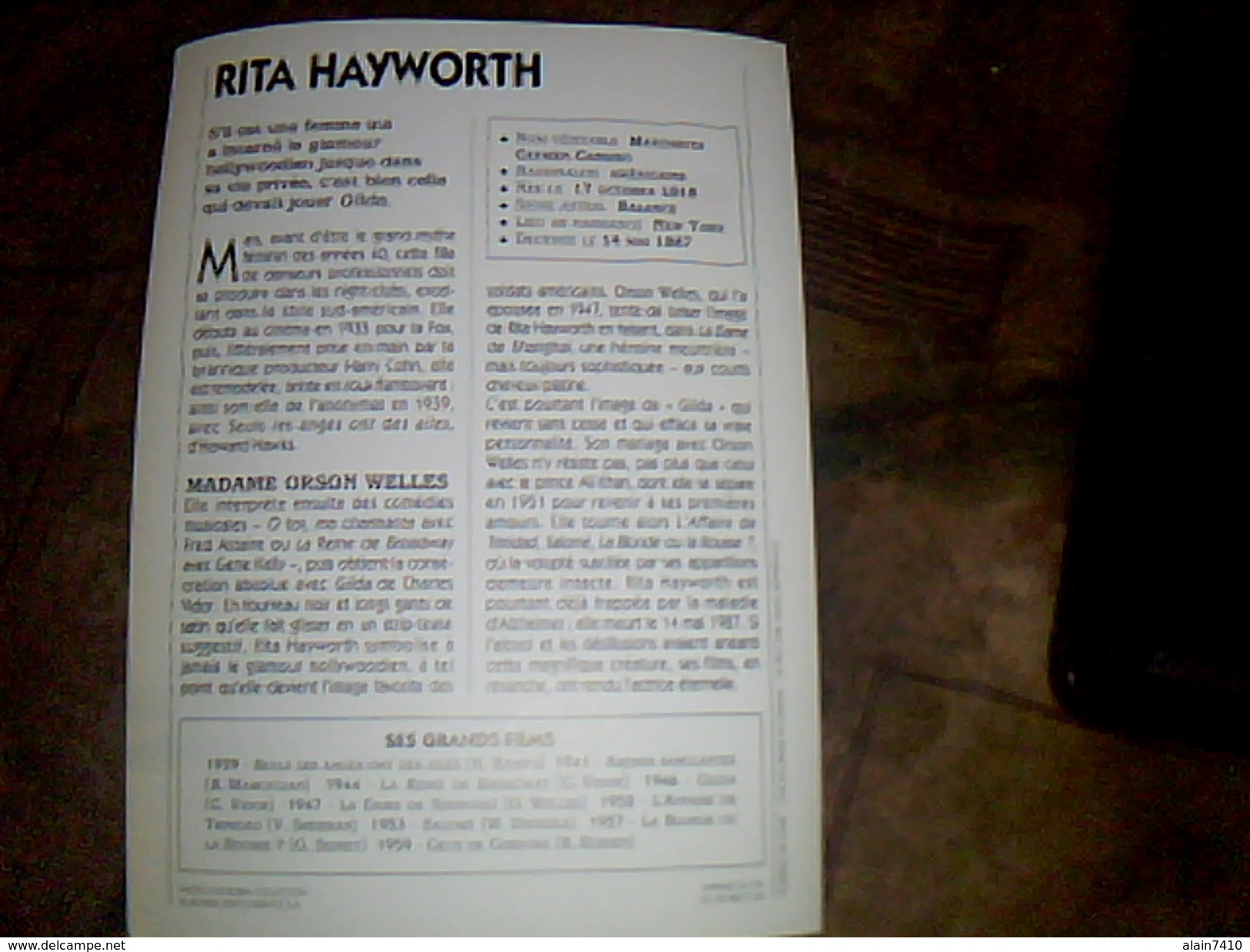 Foto Portrait  De Star " L Encyclopedie Du Cinema "    Rita Hayworth En 1945 18x13 Cm - Other & Unclassified