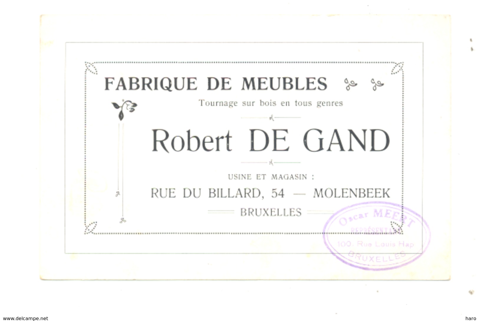 Carte De Visite - Fabrique De Meubles Robert DE GAND à Molenbbek - Bruxelles (k) - Cartes De Visite