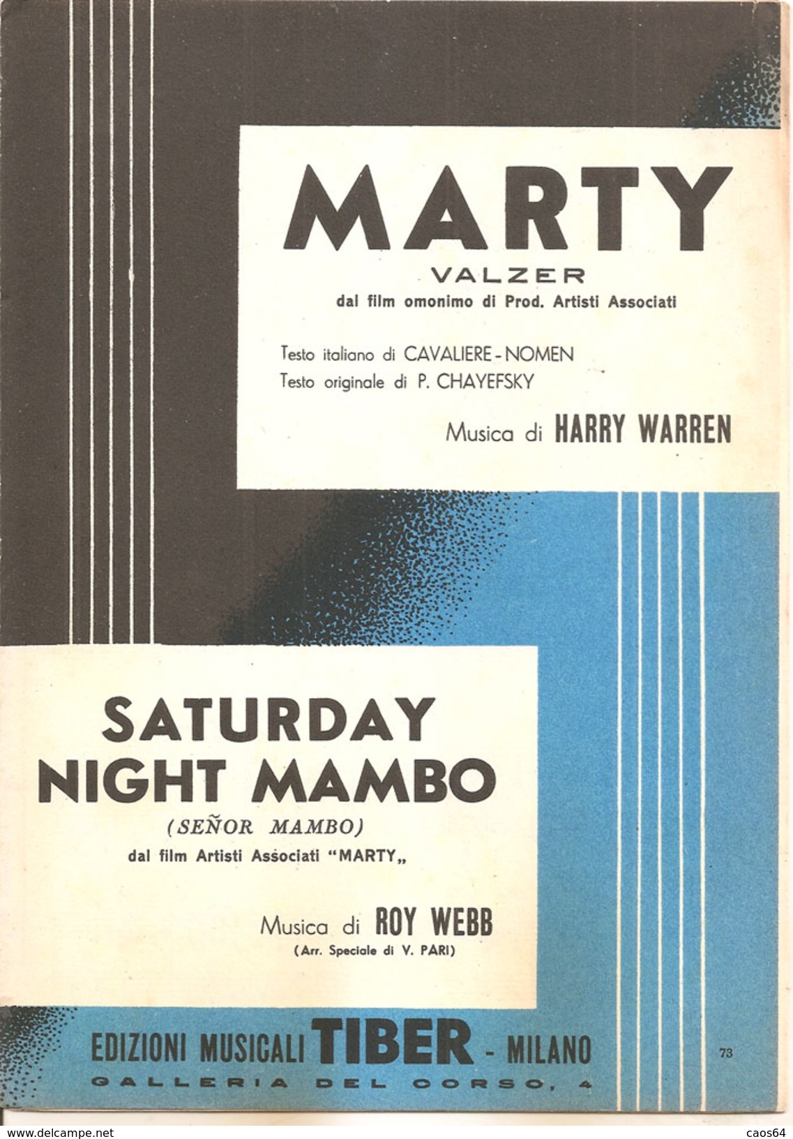 MARTY - SATURDAY NIGHT MAMBO	  Warren Roy Webb  Edizioni Musicali Tiber - Folk Music