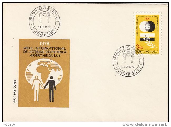 INTERNATIONAL YEAR OF ACTION AGAINST APARTHEID, COVER FDC, 1978, ROMANIA - FDC