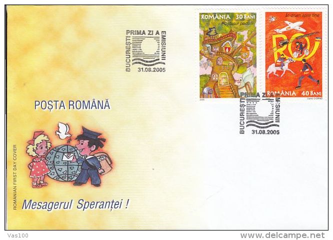 POST SERVICES ADVERTISING, MAILMAN, HOPE MESSENGER, COVER FDC, 2005, ROMANIA - FDC