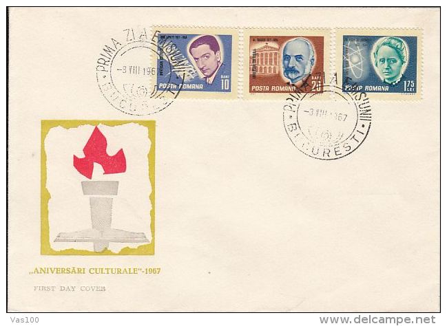 ANNIVERSARIES OF YEAR 1967, PERSONALITIES, COVER FDC, 1967, ROMANIA - FDC