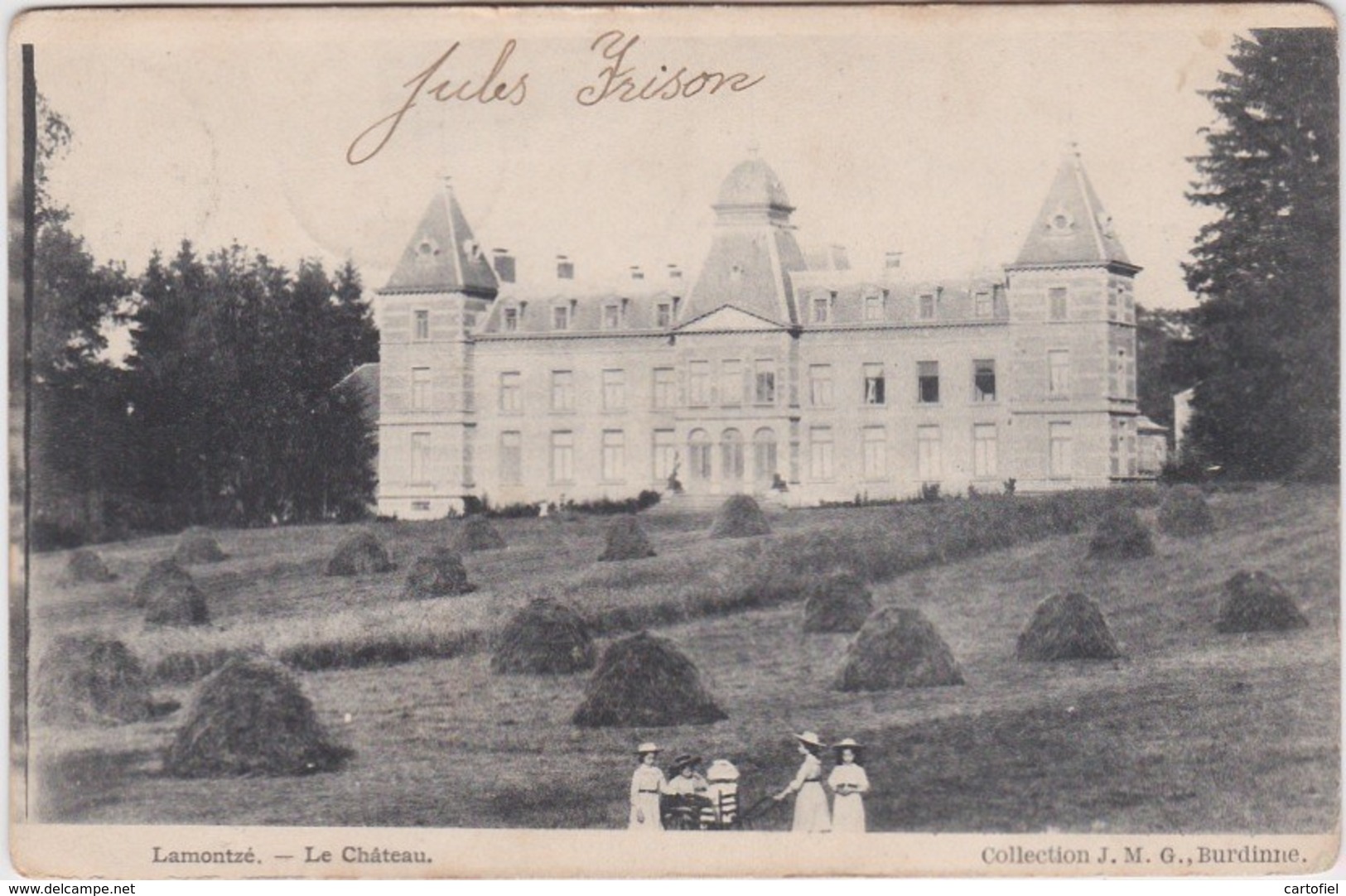 LAMONTZE-LE CHATEAU-KASTEEL-ANIMEE-CARTE ENVOYEE-1906-VOYEZ 2 SCANS-RARE-TOP ! ! ! - Burdinne