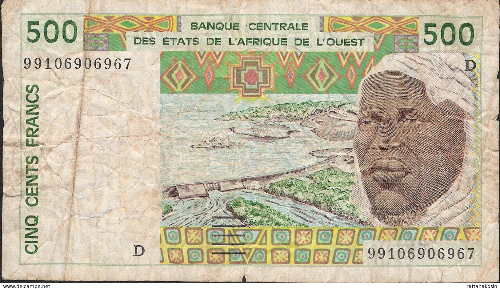 W.A.S. LETTER D MALI  P410Dj 500 FRANCS (19)99  FINE Folds - Mali