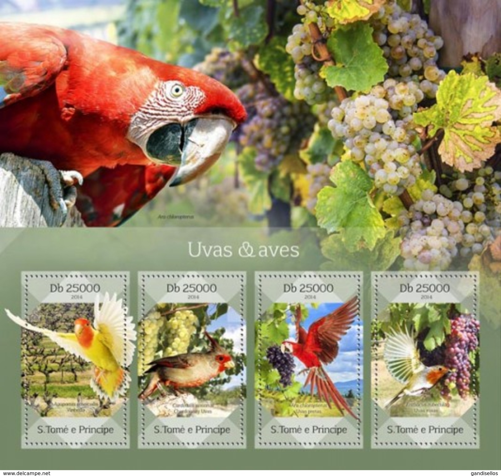 SAO TOME E PRINCIPE 2014 SHEET GRAPES BIRDS PARROTS PERROQUETS AVES PASSAROS UCCELLI UVAS PLANTS RAISINS St14405a - Sao Tome En Principe