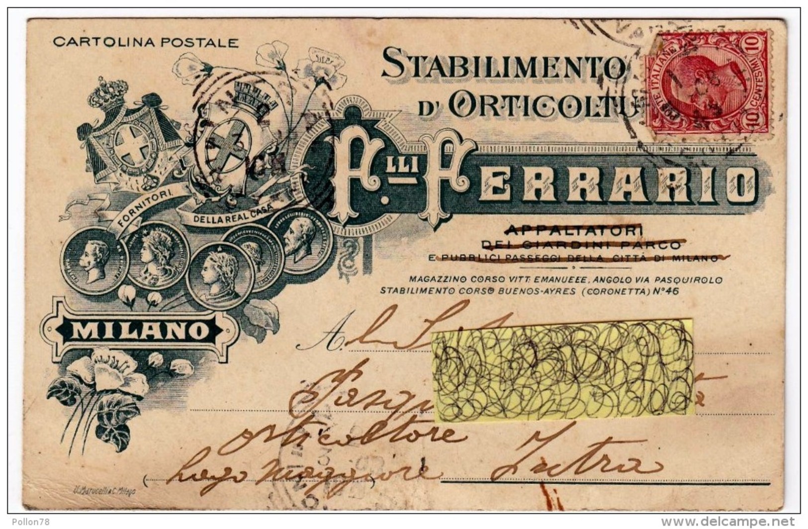 STABILIMENTO D´ORTICOLTURA F.lli FERRARIO - MILANO - 1908 - CARTOLINA POSTALE INTESTATA - Formato Piccolo - Altri & Non Classificati