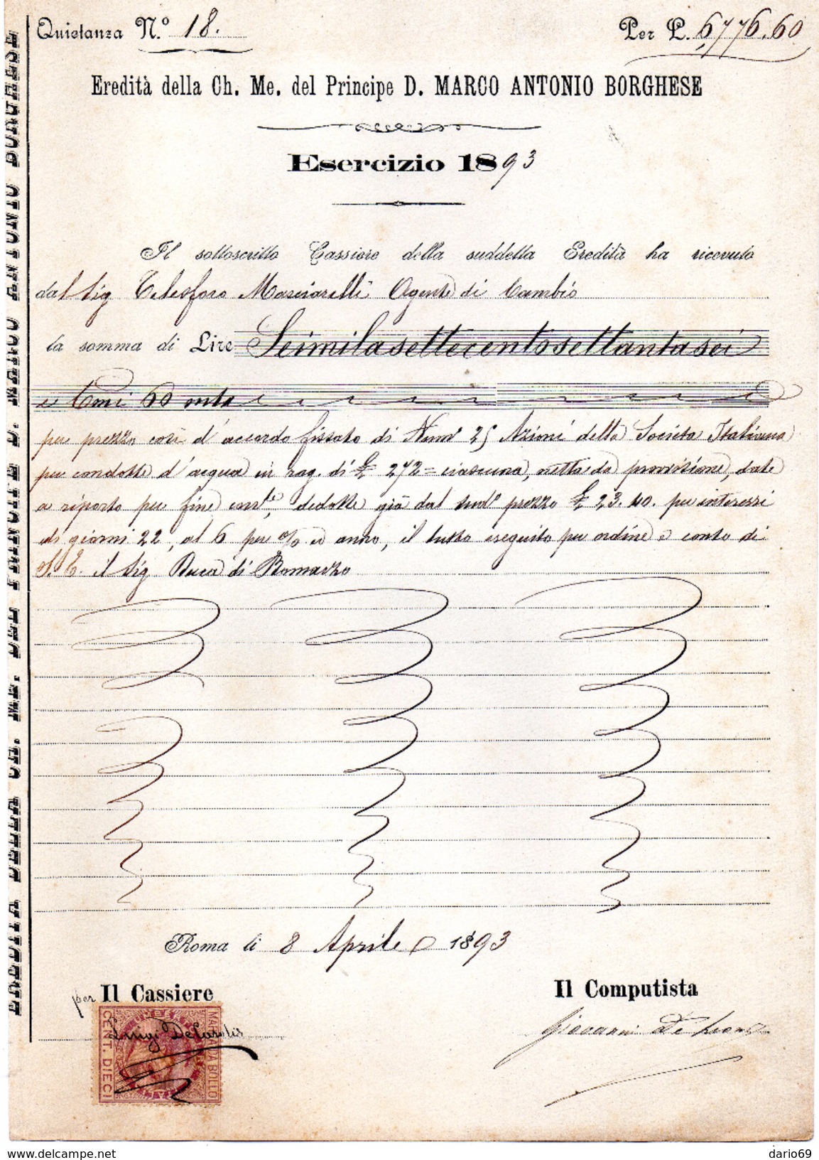 1893  DOCUMENTO COMMERCIALE CON MARCA DA BOLLO - Italia