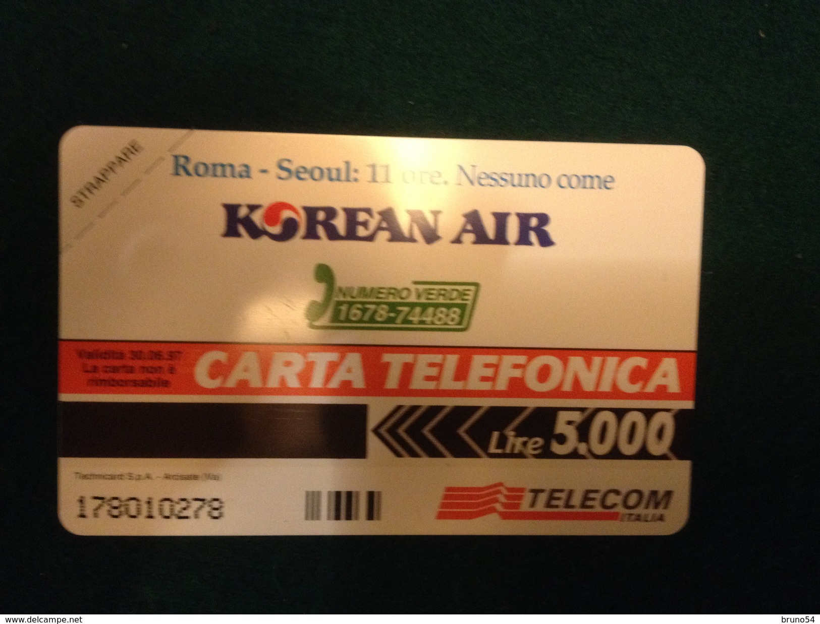 Scheda Telefonica Golden 281 Nuova Da Lire 5000 Korean Air  Roma Seoul  11 Ore Airplane Jumbo 747 Tiratura 14.000 - Privé-Heruitgaven