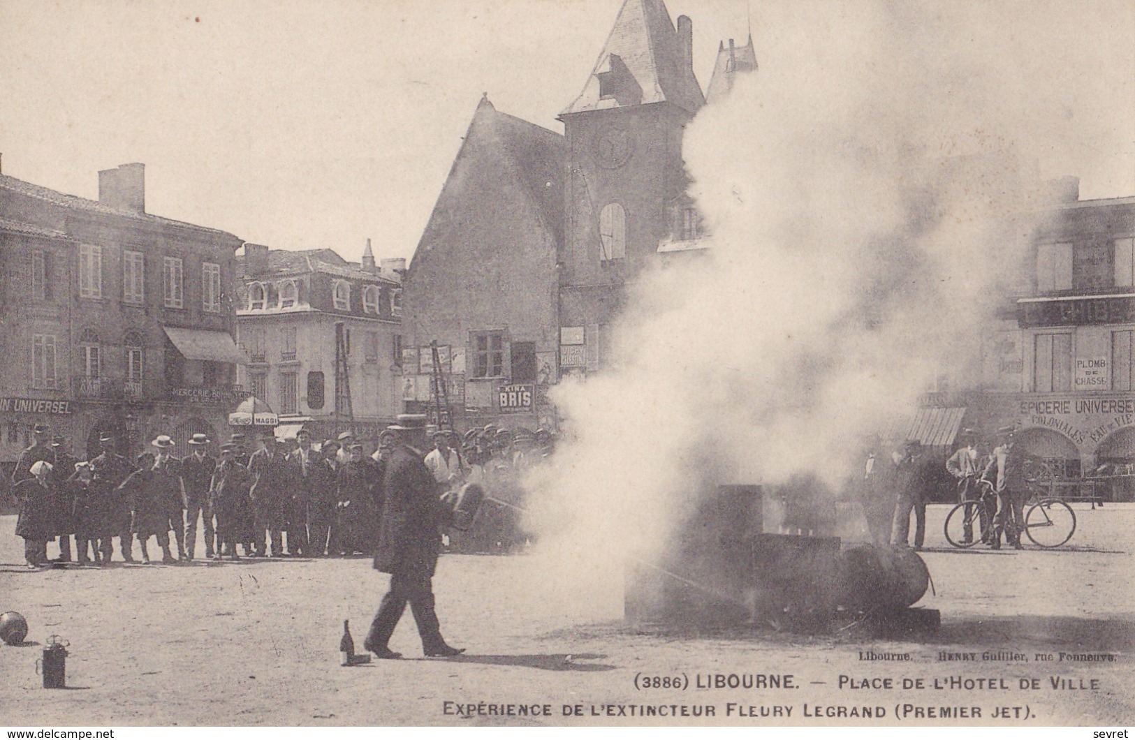 LIBOURNE. - Place De L'Hôtel De Ville. Expérience De L'Extincteur FLeury Legrand(Premier Jet). Belle Carte RARE - Libourne