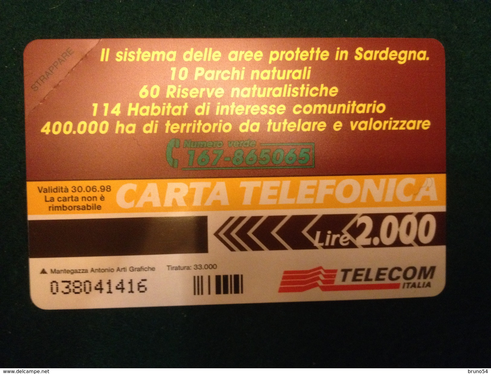 Scheda Telefonica Golden 300 Nuova Da Lire 2000 Aree Protette Sardegna Tiratura 33.000 - Privé-Heruitgaven
