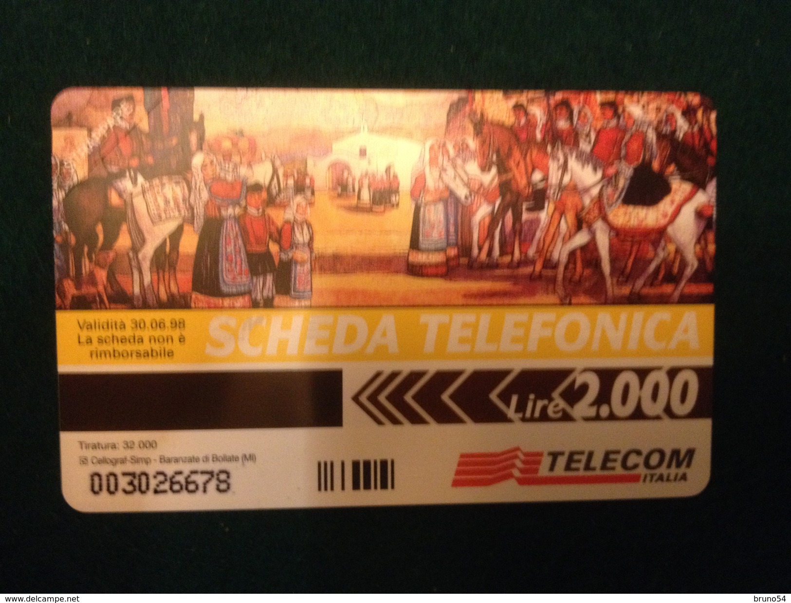 Scheda Telefonica Golden 323 Nuova Da Lire 2000 Sagra Di San Giovanni Battista Sennori Sardegna 23/24 Giugno Tir 32.000 - Private TK - Reprints