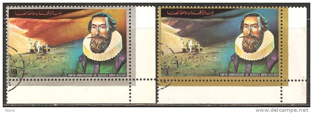 Ajman 1972 Mi# 1296-1297 A, Block 362 Used - 400th Anniv. Of Kepler´s Birth, German Astronomer / Space - Adschman