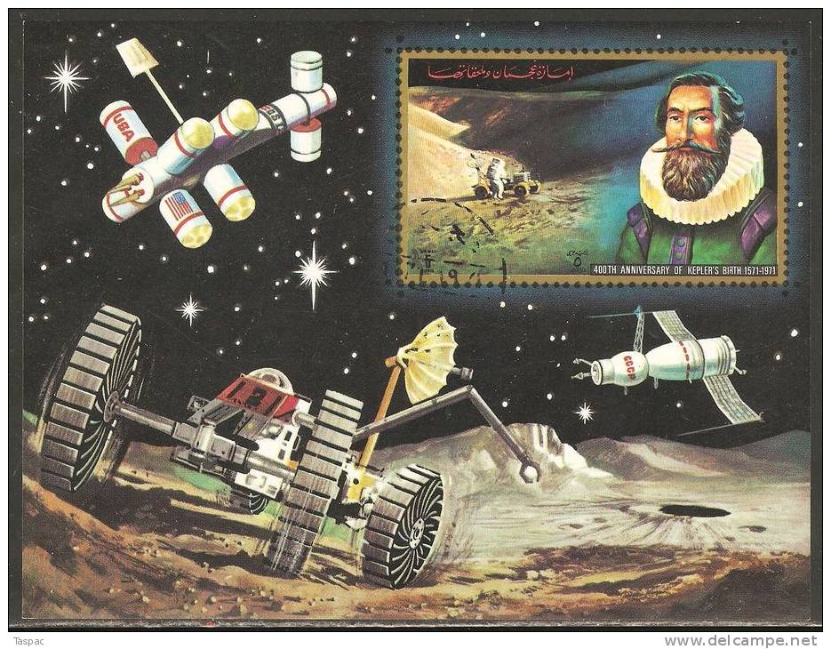 Ajman 1972 Mi# 1296-1297 A, Block 362 Used - 400th Anniv. Of Kepler´s Birth, German Astronomer / Space - Adschman