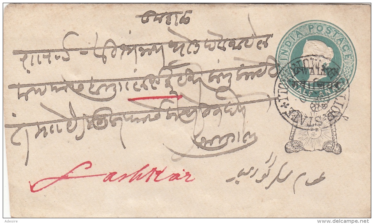 Indien - Ganzsache 1893, Half Anna, Überdruck GWALIOR, Schöner Kleiner Brief - Gwalior