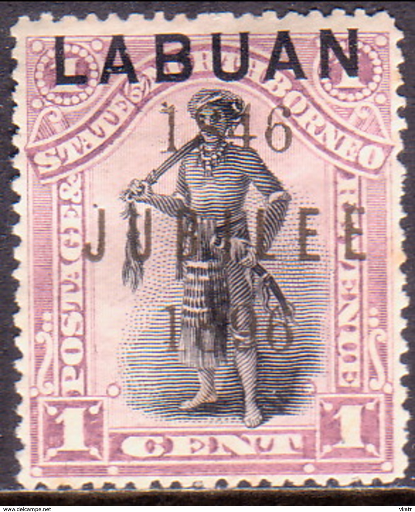 NORTH BORNEO LABUAN 1896 SG #83 1c MH Perf.15 CV £25 Jubilee Opt. - North Borneo (...-1963)