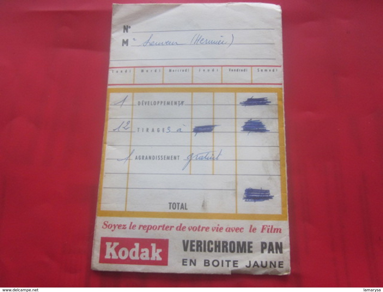 Ancienne Pochette Photographique KODAK FILM   - MARSEILLE   -   Photo-Négatif-Pellicule Photographie Accessoire - Matériel & Accessoires